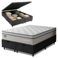 Cama Box Baú Colchão Queen Ortopédico D33 158x198x75cm Minotauro Hellen Branco / Preto