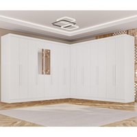 Guarda-Roupa Casal Modulado Canto com Espelho 15 Portas 6 Gavetas Multimóveis Branco