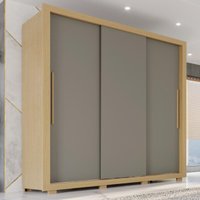 Guarda-Roupa Casal 3 Portas de Correr 185cm Multimóveis Madeirado/Cinza