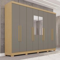 Guarda-Roupa Casal com Espelho 8 Portas 241cm Multimóveis Madeirado/Cinza