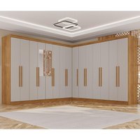 Guarda-Roupa Casal Modulado Canto com Espelho 15 Portas 6 Gavetas Multimóveis Cinamomo/Off White