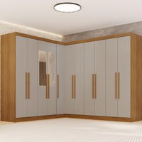 Guarda-Roupa Casal Modulado Canto Espelho 11 Portas 4 Gavetas Multimóveis Cinamomo/Off White