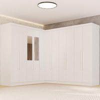 Guarda-Roupa Casal Modulado Canto Espelho 11 Portas 4 Gavetas Multimóveis Branco