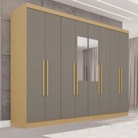 Guarda-Roupa Casal com Espelho e 8 Portas 241cm Multimóveis Madeirado/Cinza