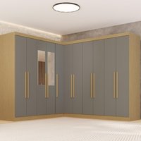 Guarda-Roupa Casal Modulado Canto c/Espelho 11 Portas 4 Gavetas Multimóveis Madeirado/Cinza