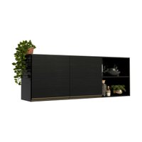 Armário de Cozinha Aéreo com 2 Portas e Nichos 150cm Florença Multimóveis MP2436 Preto