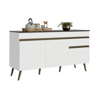 Balcão de Cozinha Gabinete Pia 150cm 3 Portas 1 Gaveta Retrô Florença Multimóveis MP2437 Branco