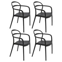 Jogo 4 Cadeiras Plástica com Braços Preta Tramontina Summa Sissi Eco 182kg Sala Varanda