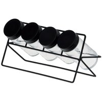 Conjunto 4 Porta Temperos e Suporte de Metal Preto Lyor Pote