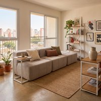 Sofá Modular 3 Lugares com Apoio de Pés Kappesberg Boucle Capuccino