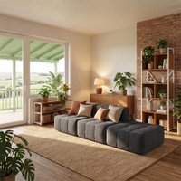 Sofá Modular 3 Lugares com Apoio de Pés Kappesberg Boucle Titanio