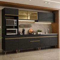 Armário Cozinha Modulada Completa 302cm Florença Multimóveis MP2459 Preto