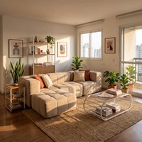 Sofá Modular 3 Lugares com Puff para Pés Kappesberg Boucle Capuccino