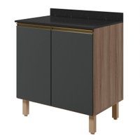 Balcão Com Tampo 2 Portas MDF 70 cm Kali 1222122 Carvalho TOQ Chumbo Nicioli