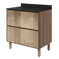 Balcao Com Tampo 2 Gavetoes Vidro MDF 80 cm Kali 1641269 Carvalho TOQ Nicioli