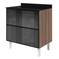 Balcao Com Tampo 2 Gavetoes Vidro MDF 80 cm Kali 1641227 Carvalho TOQ Nicioli