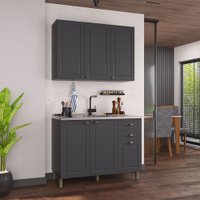 Cozinha Compacta Bariloche 6 Portas 2 Gavetas com Pés 100% Mdf Cinza - Indékes