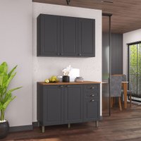 Cozinha Compacta Bariloche 6 Portas 2 Gavetas com Tampo e Pés 100% Mdf Cinza - Indékes