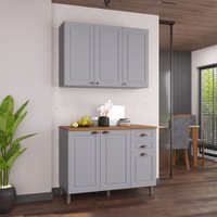 Cozinha Compacta Bariloche 6 Portas 2 Gavetas com Tampo e Pés 100% Mdf Titânio Fosco - Indékes
