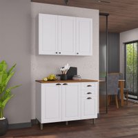 Cozinha Compacta Bariloche 6 Portas 2 Gavetas com Tampo e Pés 100% Mdf Branco - Indékes