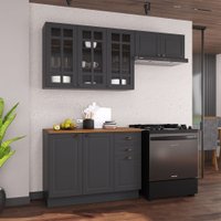 Cozinha Compacta Bariloche 8 Portas 2 Gavetas com Vidro e Tampo 100% Mdf Cinza - Indékes