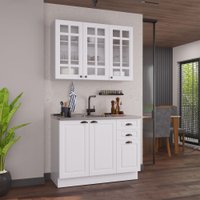 Cozinha Compacta Bariloche 6 Portas 2 Gavetas com Vidro 100% Mdf Branco - Indékes