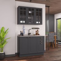 Cozinha Compacta Bariloche 6 Portas 2 Gavetas com Vidro 100% Mdf Cinza - Indékes