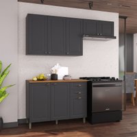 Cozinha Compacta Bariloche 8 Portas 2 Gavetas com Tampo e Pés 100% Mdf Cinza - Indékes