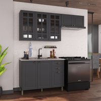 Cozinha Compacta Bariloche 8 Portas 2 Gavetas com Vidro 100% Mdf 6225 Cinza - Indékes