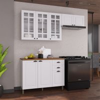 Cozinha Compacta Bariloche 8 Portas 2 Gavetas com Vidro e Tampo 100% Mdf 6225 Branco - Indékes