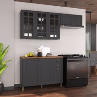 Cozinha Compacta Bariloche 8 Portas 2 Gavetas com Vidro e Tampo 100% Mdf 6225 Cinza - Indékes