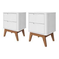 Kit 2 Mesa De Cabeceira 2 Gavetas Pes Madeira 50 cm Vicenza Branco DCASA