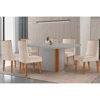 Mesa Cozinha Pietá 180 + 6 Cad Dakota Naturale/Creme Rufato