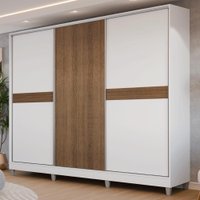 Guarda-Roupa Casal 100% MDF com Pés 3 Portas Branco/Rustic Malta Madesa