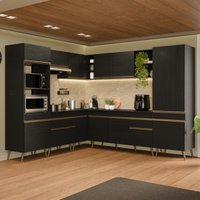 Armário Cozinha Modulada Completa de Canto 8 Peças Florença Multimóveis MP2449 Preto