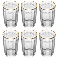 Jogo 6 Copos Alto de Cristal com Fio de Ouro Imperial 370ml Servir Suco Água Saborizada Lyor