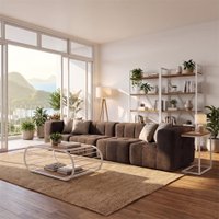 Sofá Modular 4 Lugares com 2 Cantos Kappesberg Boucle Marrom