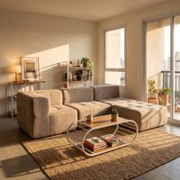 Sofá Modular 3 Lugares com Puff Kappesberg Boucle Capuccino