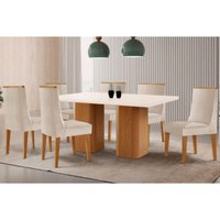 Mesa Cozinha Maldivas 180 + 6 Cad Dakota Natura/Creme Rufato