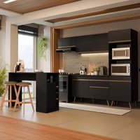 Armário Cozinha Modulada Completa com Bancada/Mesa Gourmet Florença Multimóveis MP2448 Preto