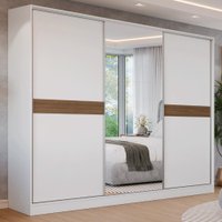 Guarda-Roupa Casal 100% MDF 3 Portas 1 Espelho Branco Malta Madesa