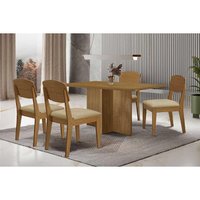 Mesa Cozinha Berlim 120 + 4 Cad Havana Naturale/Creme Rufato
