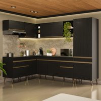 Armário Cozinha Modulada Completa de Canto 7 Peças Florença Multimóveis MP2461 Preto