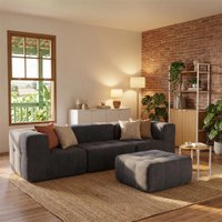 Sofá Modular 3 Lugares com Puff para Pés Kappesberg Boucle Titanio