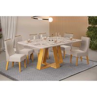 Mesa Sala Celeste 160 + 6 Cad Jade Cedro DJ Móveis