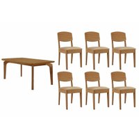 Mesa Sala Londrina 120 + 6 Cad Havana Natural/Bege Rufato