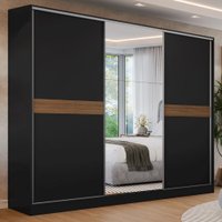 Guarda-Roupa Casal 100% MDF 3 Portas 1 Espelho Preto Malta Madesa