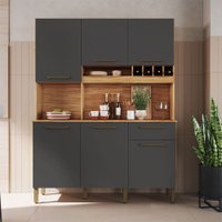 Cozinha Compacta Pinot 6 Portas 1 Gaveta 100% Mdf Amêndoa/Cinza - Rio Doce