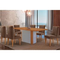 Mesa Cozinha Pietá 180 + 6 Cad Dafne Naturale/Marrom Rufato