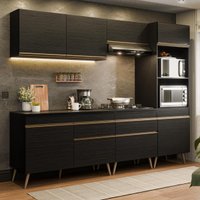 Armário Cozinha Modulada Completa 252cm Florença Multimóveis MP2443 Preto